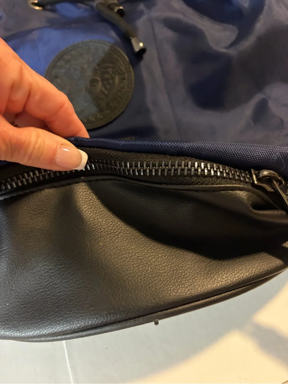 Versace Parfum Navy and Black Drawstring Sling Backpack very clean unisex